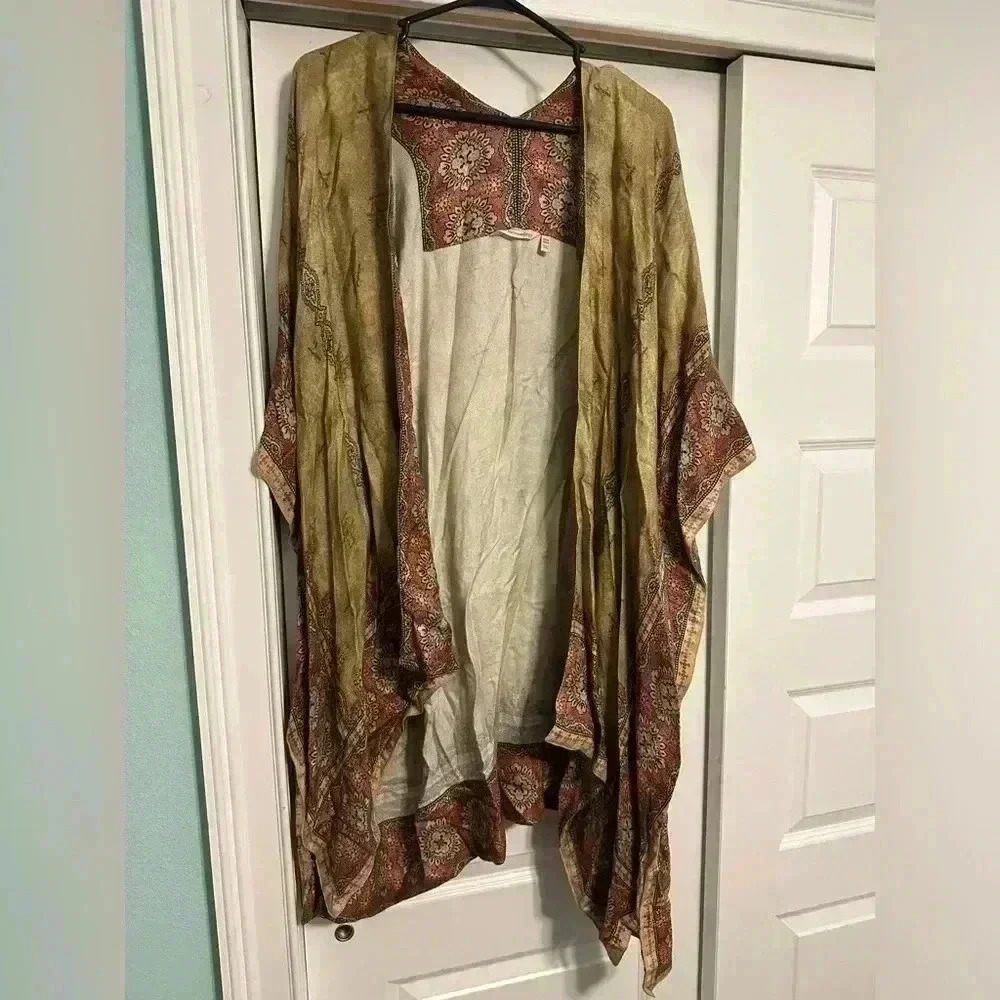 Soft Surroundings Open Front Printed Kimono Cardigan One Size Tribal Asian Inspo